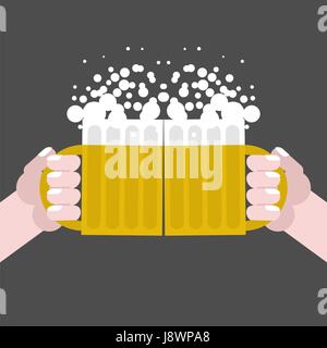 together drinking beer. Two men holding cups with alcohol. Sharing drinking Stock Vector
