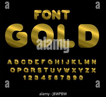 Gold font. ABC of Gold. Precious metal alphabet. Yellow iridescent letters. Jewel lettering Stock Vector