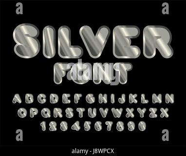 Silver font. ABC of argent. Precious metal alphabet. Metallic shimmering letters. Steel lettering Stock Vector