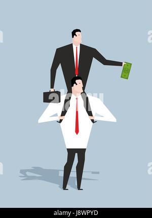 Business motivation. Boss stimulates manager job. Director sitting on neck of an employee. Monetary stimulation. Dollar in hand. Cash earnings. Award  Stock Vector