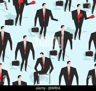Manager seamless pattern. Business varied in different situations texture. Ornament of men in costume. Red tie and business suit rigorous Stock Vector