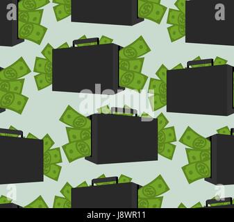 Suitcase with money seamless pattern. Case with cash ornament. Texture of many dollars Stock Vector