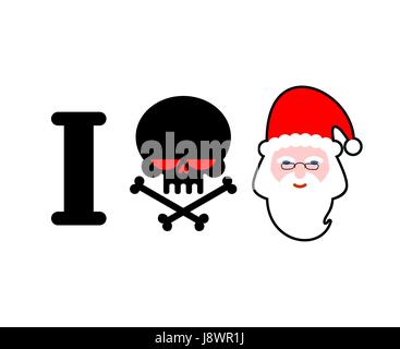 I hate Santa Claus. Skull and bones symbol of hatred and face Santa. Christmas illustration for hooligan Stock Vector