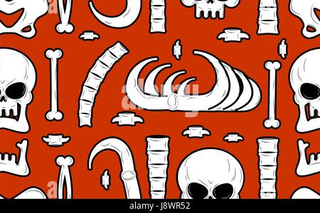 Skeleton background. Bones seamless pattern. Skull ornament. Anatomy texture. Hell pattern. Skull and spine. jaw and pelvis. Halloween template. Relig Stock Vector