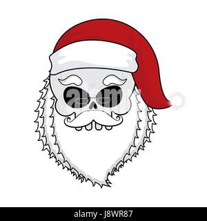 Santa skull. skeleton head in red santa hat. Death Christmas. Stock Vector