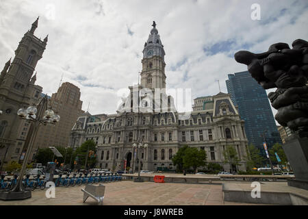 Philadelphia city hall from thomas paine plaza USA Stock Photo