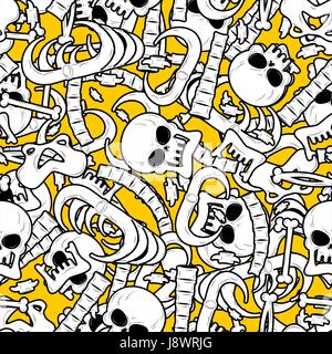 Skeleton background. Bones seamless pattern. Skull ornament. Anatomy texture. Hell pattern. Skull and spine. jaw and pelvis. Halloween template. Relig Stock Vector