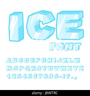 Ice font. Cold letters. Transparent blue alphabet. Frosty alphabet. frozen lettering Stock Vector