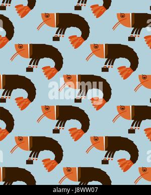 Office plankton seamless pattern. Shrimp in business suit texture. Marine animal background. Crustaceans manager in tie and carrying briefcase Stock Vector