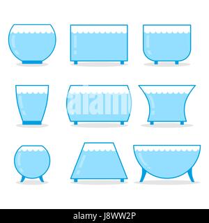 Aquarium set. Transparent glass empty aquarium fish Different Form Stock Vector