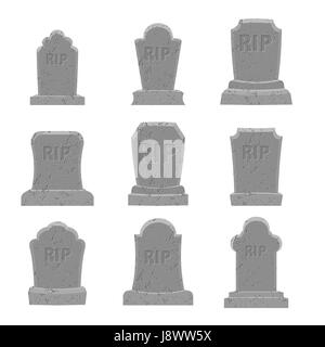 Tomb set. Ancient RIP. Collection of gravestones. Grave on white background Stock Vector