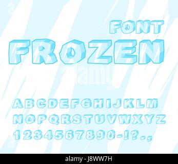 Frozen font. Ice alphabet. Transparent ABC. Cold blue letters Stock Vector