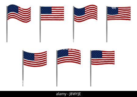 American flag set isolated on white. 4th July Independence day vector background Stock Vector