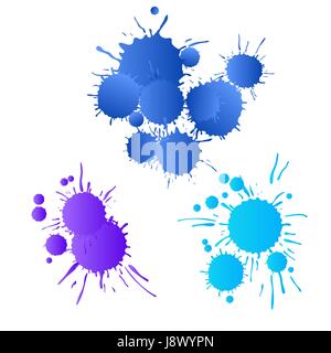 Blue, navy, purple vivid vector watercolor paint drops on white Stock Vector