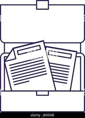 purple line contour of opened executive briefcase with documents Stock Vector