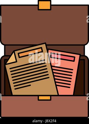 colorful silhouette of opened executive briefcase with documents Stock Vector