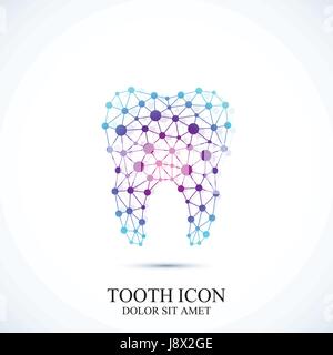 Tooth vector icon template. Medical design. Dentist office icon. Oral care dental  clinic with connected lines and dot Stock Vector