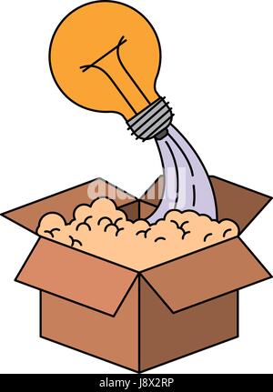 colorful silhouette of cardboard box and light bulb Stock Vector
