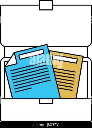 color sectors silhouette of opened executive briefcase with documents Stock Vector
