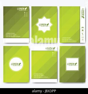 Modern vector templates for brochure, flyer, cover magazine or report in A4 size. Business, science, medicine and technology design . Background with green lines Stock Vector