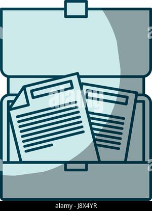 blue shading silhouette of opened executive briefcase with documents Stock Vector