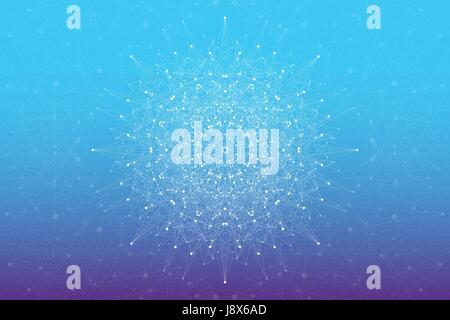 Geometric abstract molecule with connected line and dots. Graphic communication background for medicine, science, chemistry. Molecular structure dna or neuron composition. Vector illustration Stock Vector