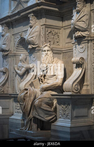 Rome. Italy. Tomb of Pope Julius II, ca. 1505-1545, by Michelangelo, Raffaello da Montelupo, and assistants, Basilica di San Pietro in Vincoli. Stock Photo