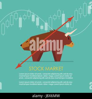 Bull and bear symbol of stock market with candle stick graph. vector illustration Stock Vector