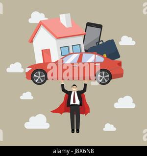 Businessman superhero carrying debt burden. Business concept Stock Vector