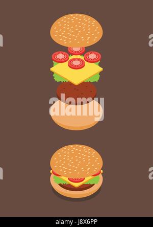 Isometric of Burger ingredients. Vector illustration Stock Vector