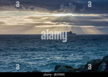 Stena Line Ferry boat off the Dumfries and Galloway Coast photographed from the Corsewall Lighthouse near Stranraer Stock Photo