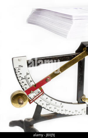 Old-fashioned letter scales with letters Stock Photo - Alamy