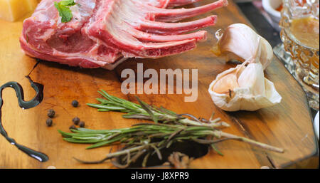 View of ingredients for minted rack of lamb Stock Photo