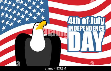 Independence Day of America. Eagle and USA flag. National holiday 4th of July. Bird of prey Traditional symbol Stock Vector