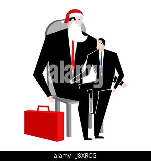 Manager sitting on lap of boss. leader Santa Claus congratulates employee. Congratulations workers. Celebration at work. Office Christmas. Corporate n Stock Vector