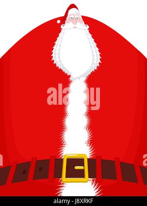 Santa Claus high and belt. Huge Christmas grandfather. Enormous Santa with beard in red suit. Illustration for new year Stock Vector