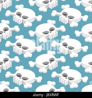 Isometric Skull seamless pattern. Head skeletal pattern. Crossbones texture. remains background Stock Vector