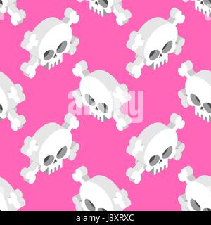 Isometric Skull seamless pattern. Head skeletal pattern. Crossbones texture. remains background Stock Vector