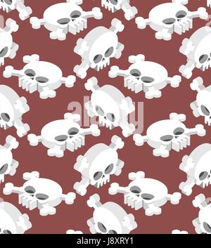 Isometric Skull seamless pattern. Head skeletal pattern. Crossbones texture. remains background Stock Vector