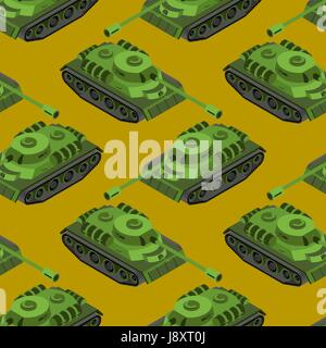 Tank Isometric seamless pattern. Army machinery texture. Armored fighting vehicles, tracked with gun and machine gun background Stock Vector