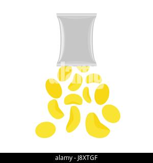 Pack of chips. Open packaging. Potato chips are falling. Packaging template for chips. Vektor illustration Stock Vector