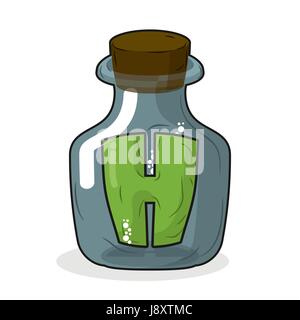 H in laboratory bottle. Letter in magic pot with a wooden stopper. Letter H to scientific experiments. Stock beaker, flask Stock Vector