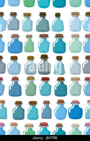 Magic glass empty bottle seamless pattern. Vector background from magic pot. Stock Vector
