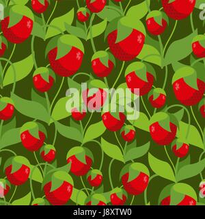Sweet Strawberry seamless pattern. Background of Many red berries. Vector retro fabric ornament. Stock Vector