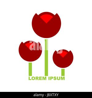 Three red Tulip logo. Emblem for flower shop. Vector stylized flowers. Stock Vector