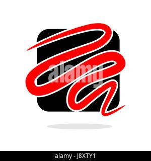 Red line on black square logo. Logo for  business template. Curved bar Stock Vector