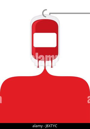 blood bag. Blood donation transfusion bag. Blood poured out of bag. Place for text. Medical vector illustration Stock Vector