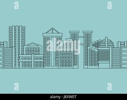 Seamless horizontal ornament City skyscrapers, buildings. Vector modern city, metropolis Stock Vector