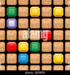 Precious stones underground. Diamonds in  soil seamless pattern. Vector background Stock Vector