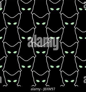 Icon black cats set cute pets in various poses with big green eyes isolated  vector illustration